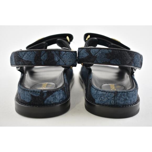Chanel 21A Blue Black Grey Denim CC Logo Mule Slide Strap Flat Dad Sandal 40 - Picture 11 of 11